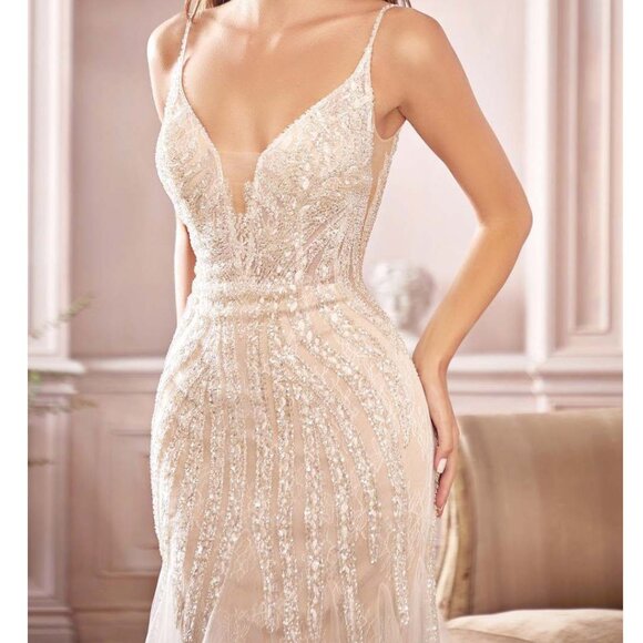 Off White Tulle Chantilly Lace Beaded Sequin Mermaid Wedding Dress 2 - Picture 6 of 9